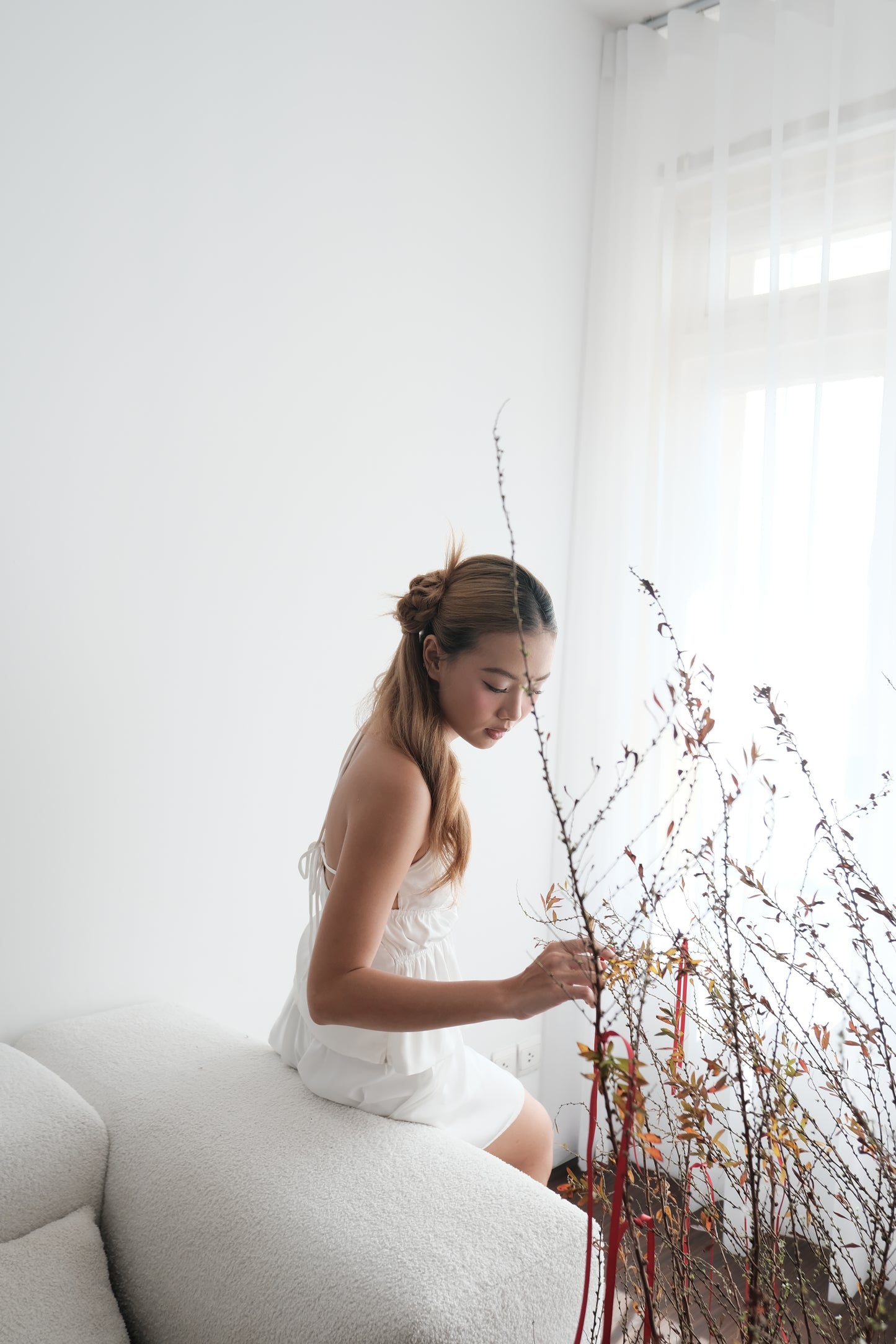 Spring White Silk Halter Top